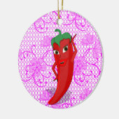 Fiesta Brautparty mit rotem, heißem Pfeffer Diva Keramik Ornament (Links)