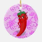 Fiesta Brautparty mit rotem, heißem Pfeffer Diva Keramik Ornament (Hinten)