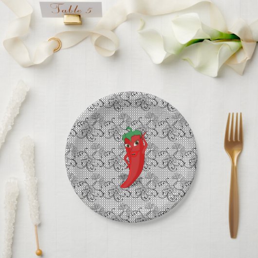 Fiesta Brautparty mit rotem, heißem Pfeffer Diva Pappteller (Hochzeit)