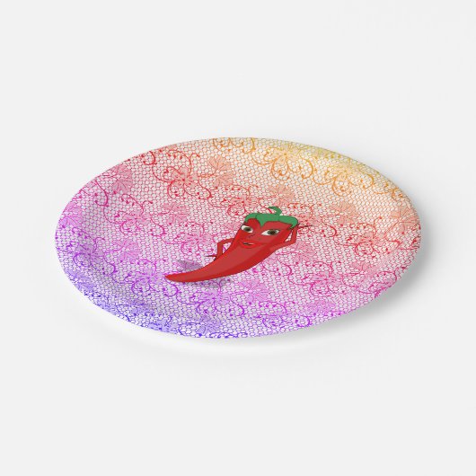 Fiesta Brautparty mit rotem, heißem Pfeffer Diva Pappteller (Schrägansicht)