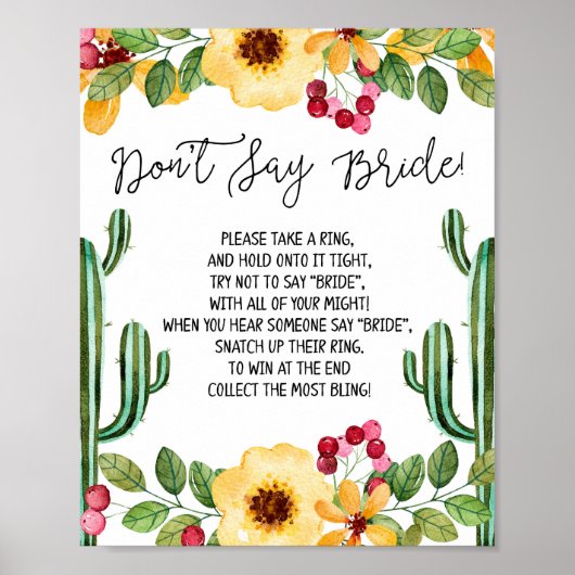 Fiesta Brautparty Sage nicht Bride Game Sign Poster (Vorne)