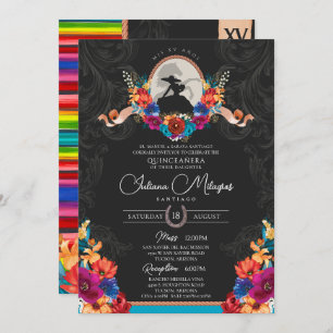 Fiesta Bright Blume Elegante Charro Quinceanera Einladung