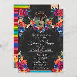 Fiesta Bright Floral und Serape Charro Quinceanera Einladung