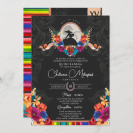 Fiesta Bright Folk Floral Charro Quinceanera Einladung