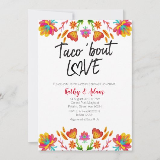Fiesta bunt Taco über Liebe COUPLES SHOWER Einladung (Vorderseite)