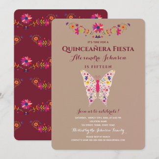 Fiesta Butterfly Mexican Quinceañera Einladung