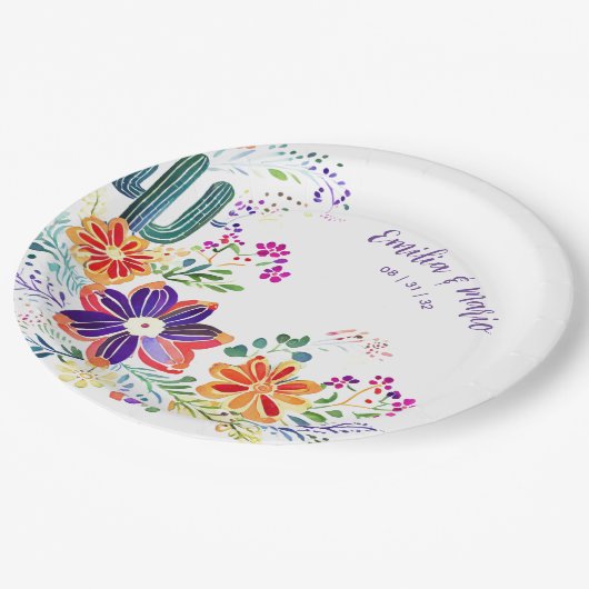 FIESTA Cacti Folkart Blume Custom Pappteller (Schrägansicht)