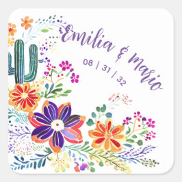 FIESTA Cacti Folkart Blume Custom Quadratischer Aufkleber