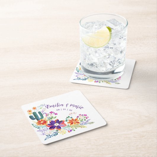 FIESTA Cacti Folkart Blume Custom Rechteckiger Pappuntersetzer (Vor Ort)