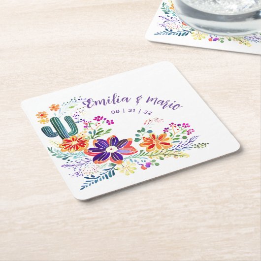 FIESTA Cacti Folkart Blume Custom Rechteckiger Pappuntersetzer (angewinkelt)