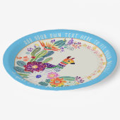 FIESTA Cacti Llama Folkart Blume Blue Custom Pappteller (Schrägansicht)