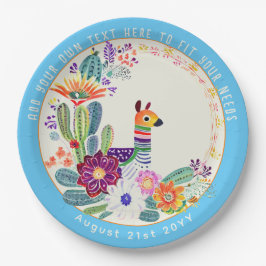 FIESTA Cacti Llama Folkart Blume Blue Custom Pappteller