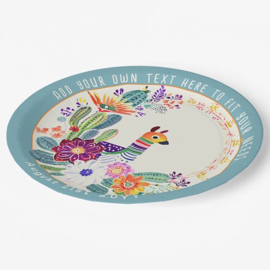 FIESTA Cacti Llama FolkFlowers Party Custom Pappteller (Schrägansicht)