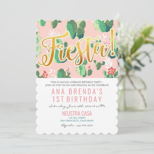 Fiesta Cactus 1. Geburtstag Einladung (Stehend Vorderseite)