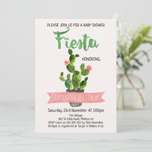 Fiesta Cactus Baby Shower Einladung (Stehend Vorderseite)