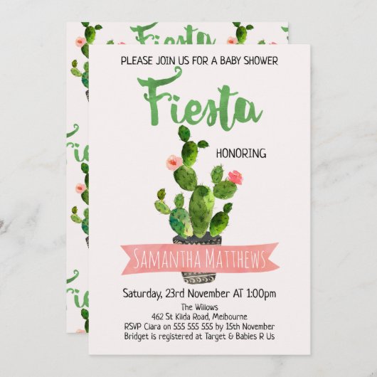 Fiesta Cactus Baby Shower Einladung (Vorne/Hinten)
