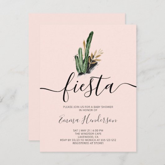 Fiesta Cactus Baby Shower Einladungspostkarte (Vorne/Hinten)