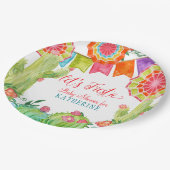Fiesta Cactus Baby Shower Girl Paper Fan Pennant Pappteller (Schrägansicht)