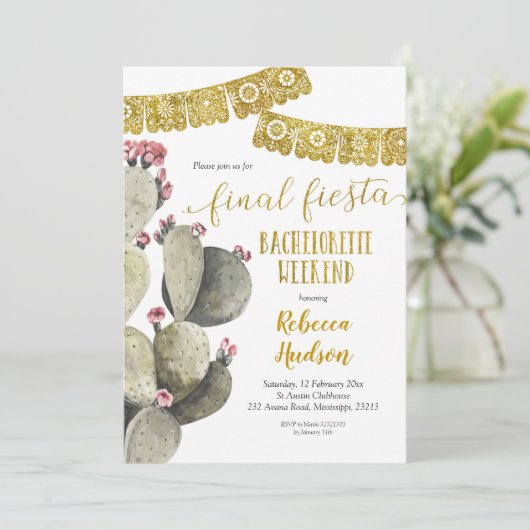 Fiesta Cactus Bachelorette Einladung (Stehend Vorderseite)