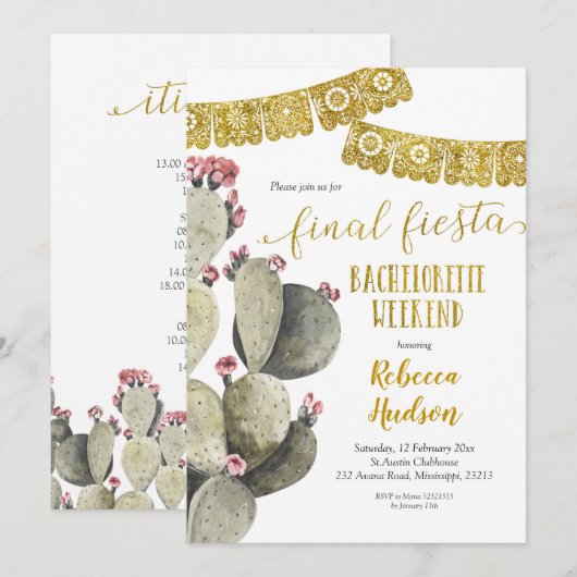 Fiesta Cactus Bachelorette Einladung (Vorne/Hinten)