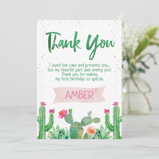 Fiesta Cactus Birthday Dankeschön Karte (Stehend Vorderseite)