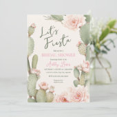 Fiesta Cactus Boho Brautparty Pink Blume Einladung (Stehend Vorderseite)
