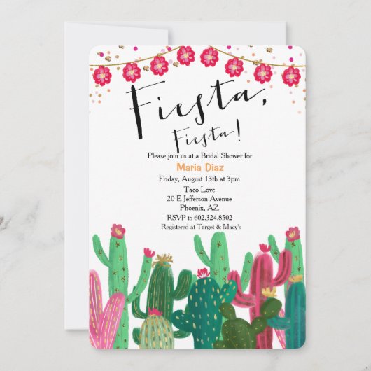 Fiesta Cactus Bridal Dusche Einladung (Vorderseite)