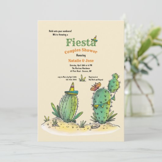 Fiesta Cactus Bridal Dusche Einladung (Stehend Vorderseite)