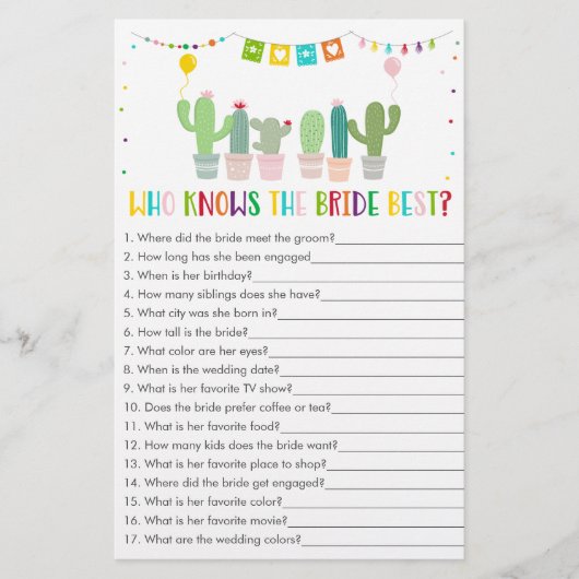Fiesta Cactus, der das beste Spiel der Braut kennt (Vorderseite)