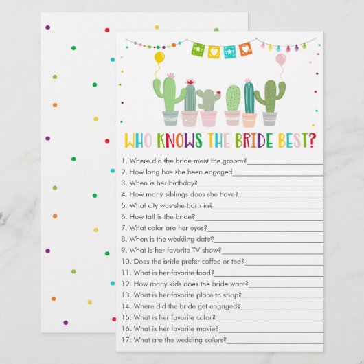 Fiesta Cactus, der das beste Spiel der Braut kennt (Vorne/Hinten)