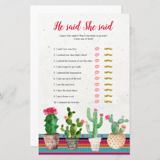 Fiesta cactus, er sagte, sie habe Spielkarte gesag (Vorne/Hinten)