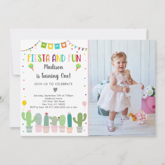 Fiesta Cactus First Birthday Einladung (Vorderseite)