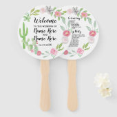 Fiesta Cactus Floral Wedding Program Hand Fan Fächer (Vorne und Hinten)