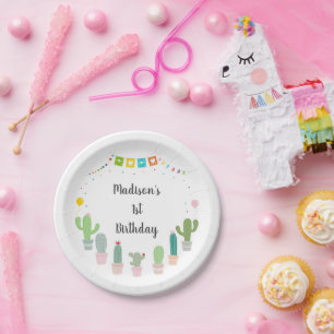 Fiesta Cactus Girl Birthday Pappteller