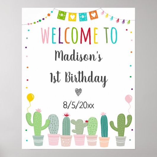 Fiesta Cactus Girl Birthday Willkommen Poster (Vorne)