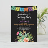 Fiesta Cactus Graduation Party Einladung schwarz (Stehend Vorderseite)