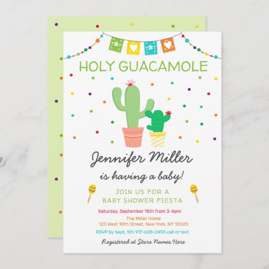 Fiesta Cactus Holy Guacamole Baby Shower Einladung (Vorne/Hinten)