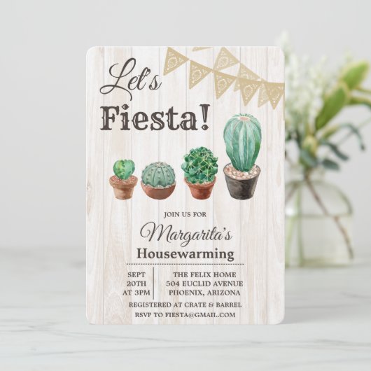 Fiesta Cactus Housewarming Einladung (Stehend Vorderseite)