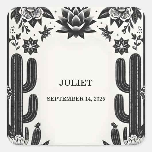Fiesta Cactus Liebe in Bloom Mexicans Brautparty Quadratischer Aufkleber (Vorderseite)