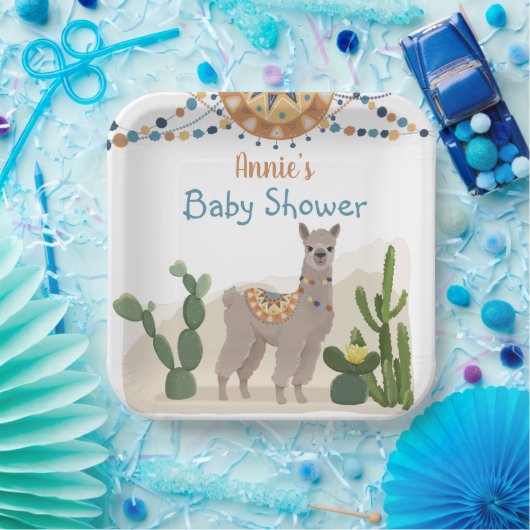 Fiesta Cactus Llama Baby Shower Pappteller (Party)