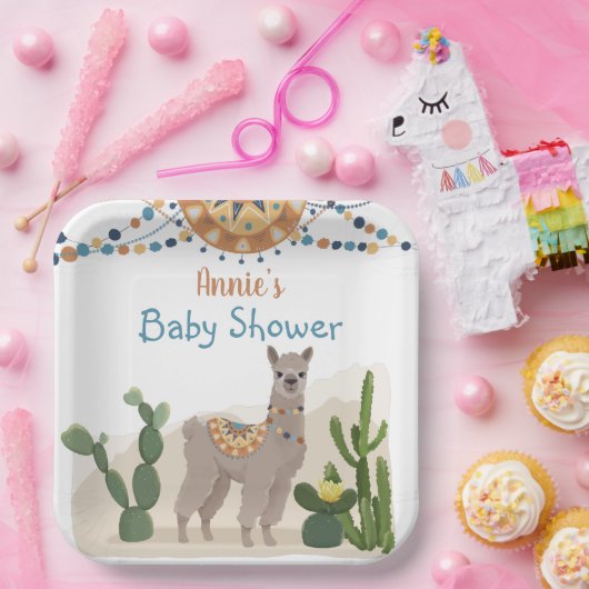 Fiesta Cactus Llama Baby Shower Pappteller (Party)