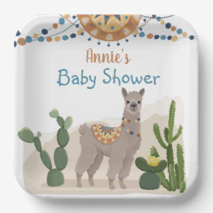 Fiesta Cactus Llama Baby Shower Pappteller