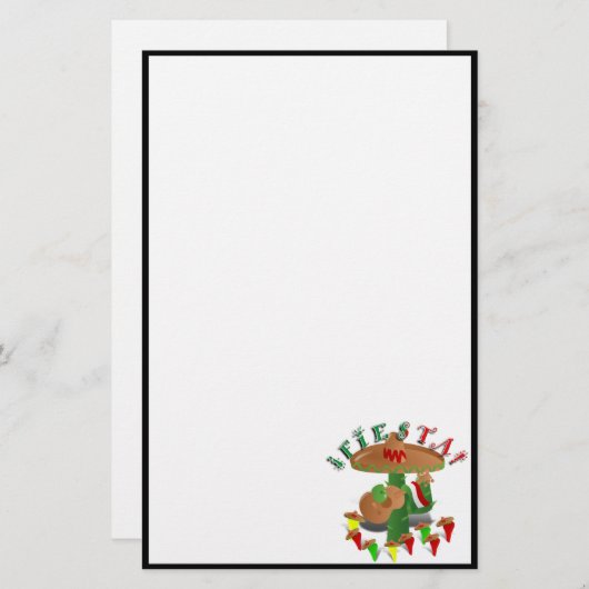 Fiesta Cactus mit Gitarren- und Tanzgitarren-Papri Briefpapier (Vorne/Hinten)