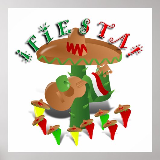 Fiesta Cactus mit Gitarren- und Tanzgitarren-Papri Poster (Vorne)