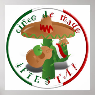 Fiesta Cactus mit Gitarren- und Tanzgitarren-Papri Poster