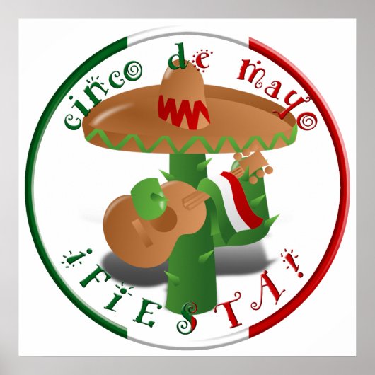 Fiesta Cactus mit Gitarren- und Tanzgitarren-Papri Poster (Vorne)