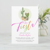 Fiesta Cactus Neon Pink Orange Baby Shower Einladung (Stehend Vorderseite)