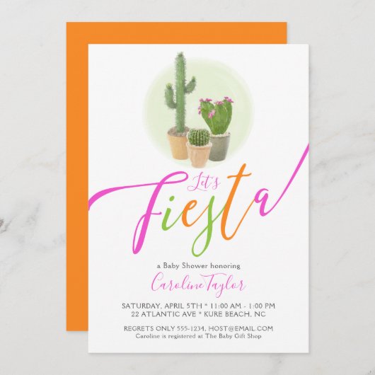 Fiesta Cactus Neon Pink Orange Baby Shower Einladung (Vorne/Hinten)