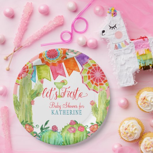 Fiesta Cactus Pink Baby Shower Giro del Malcantone Pappteller (Party)