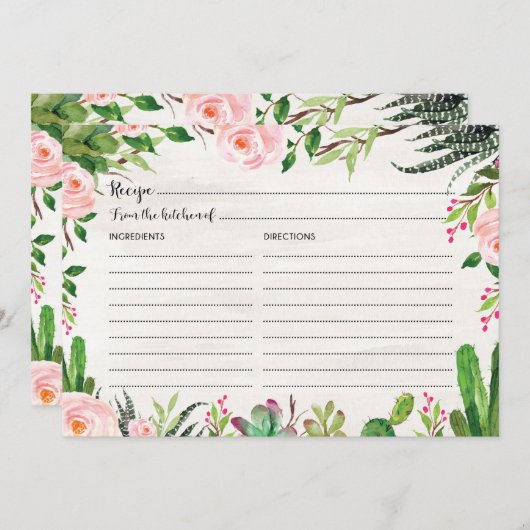 Fiesta Cactus Recipe Card Brautparty Sukkulent (Vorne/Hinten)